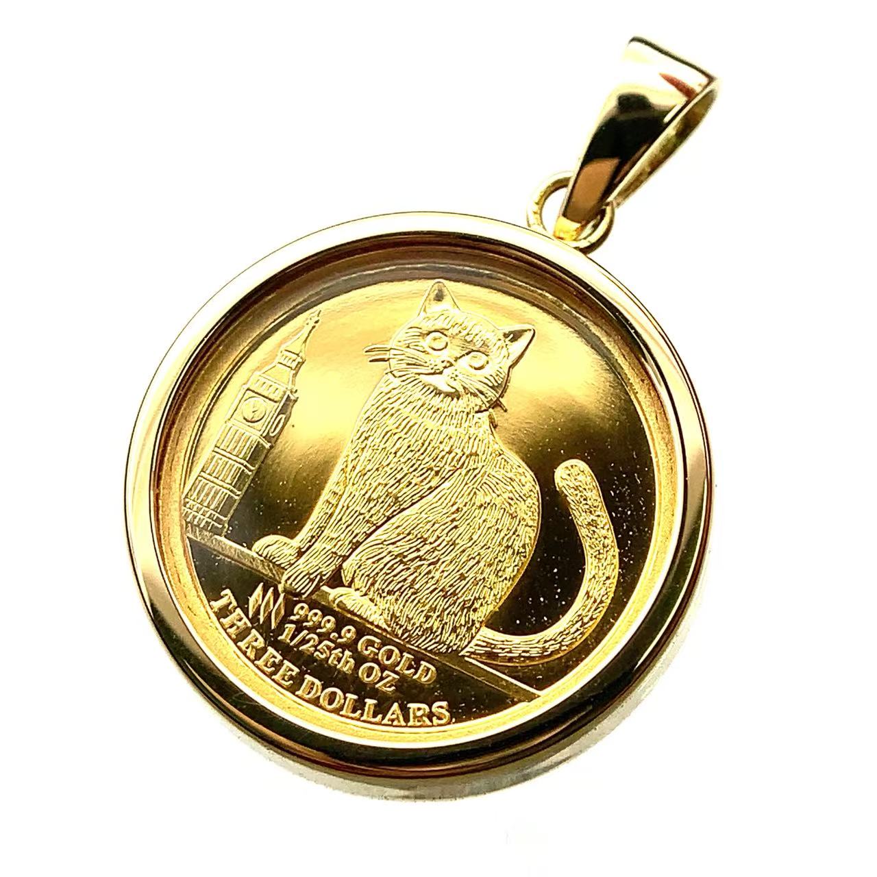 【新品】 猫 キャット金貨 ツバル エリザベス女王 1/25オンス 2024年 3.1g K18/24 純金 ペンダントトップ 保護ガラス付き 発行証明書|39宝飾販売店