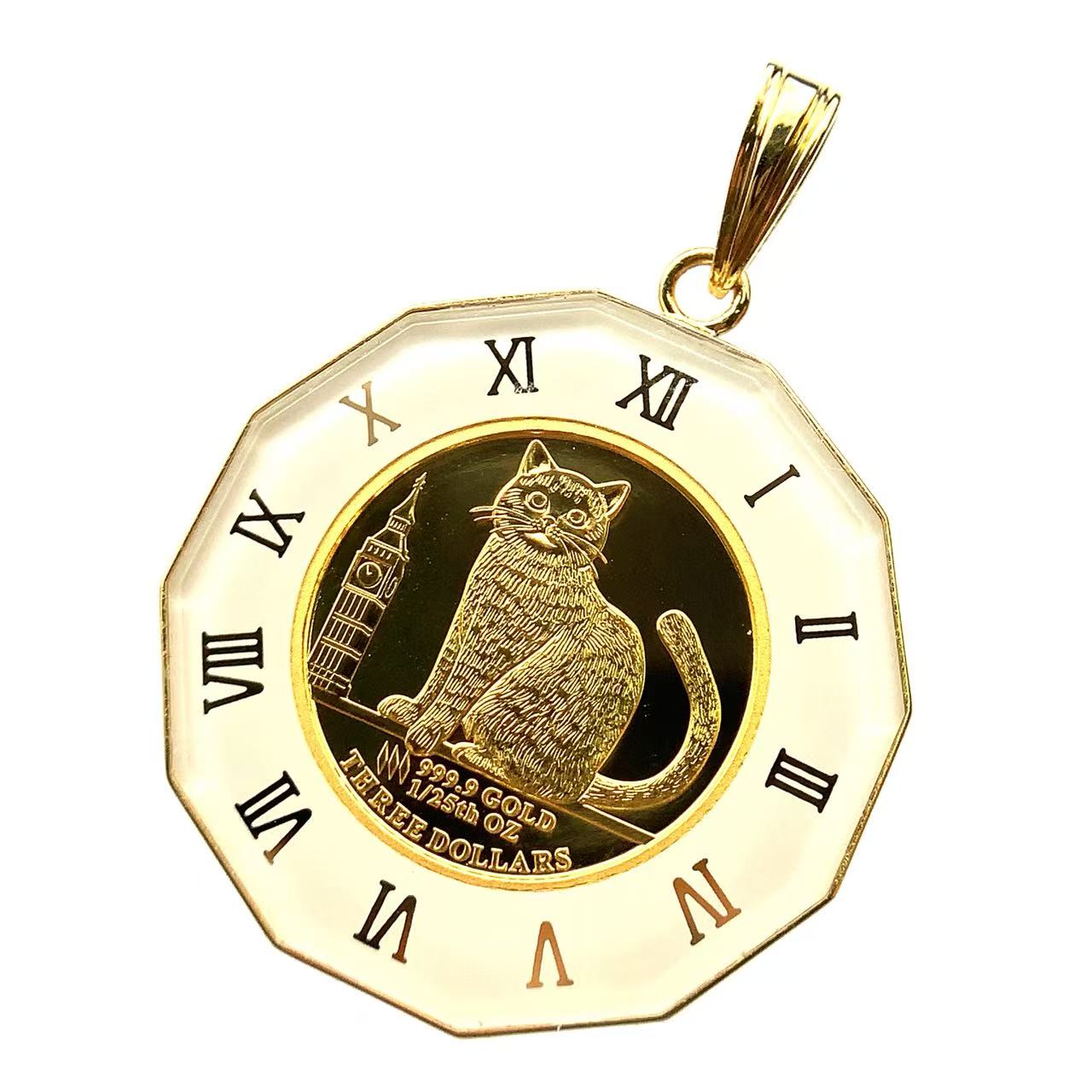 【新品】 猫 キャット金貨 ツバル エリザベス女王 1/25オンス 2024年 4.6g K18/24 純金 ペンダントトップ 保護ガラス付き 発行証明書 アトラス 時計文字|39宝飾販売店