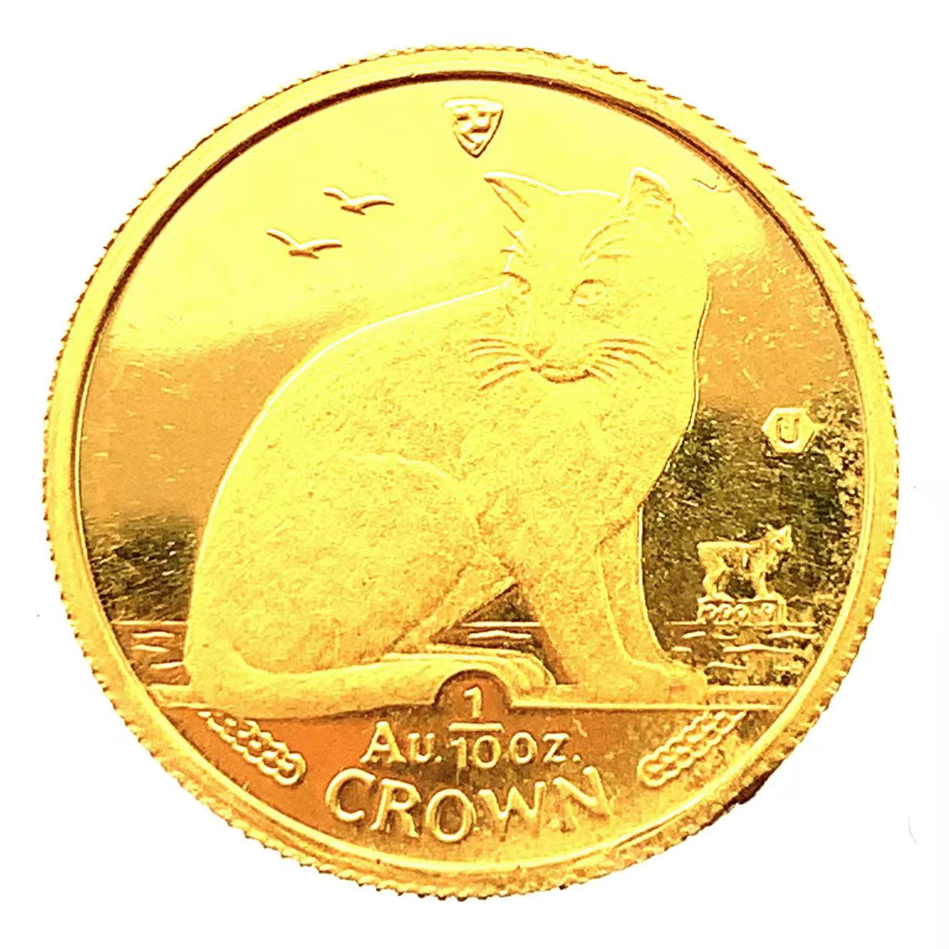マン島金貨 エリザベス女王 猫 1/10オンス 1990年 3.1g K24 純金 イエローゴールド コレクション Gold
