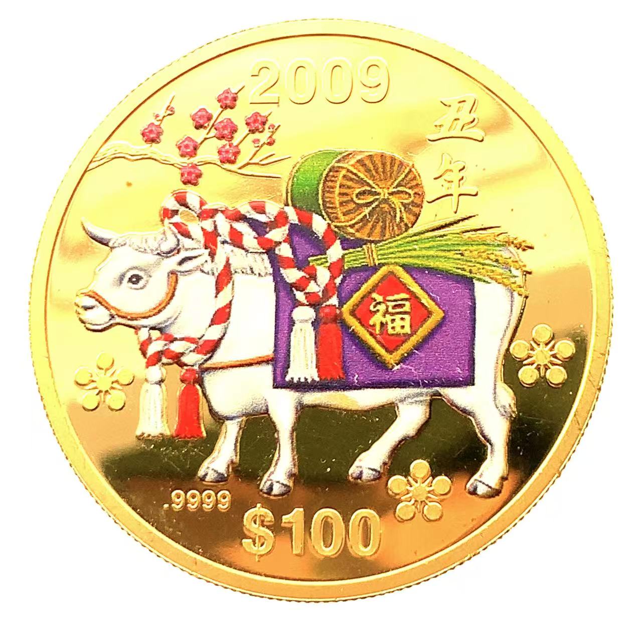 牛 金貨 クック諸島 2009年 15.5g 純金 K24 カラーコイン コレクション Gold