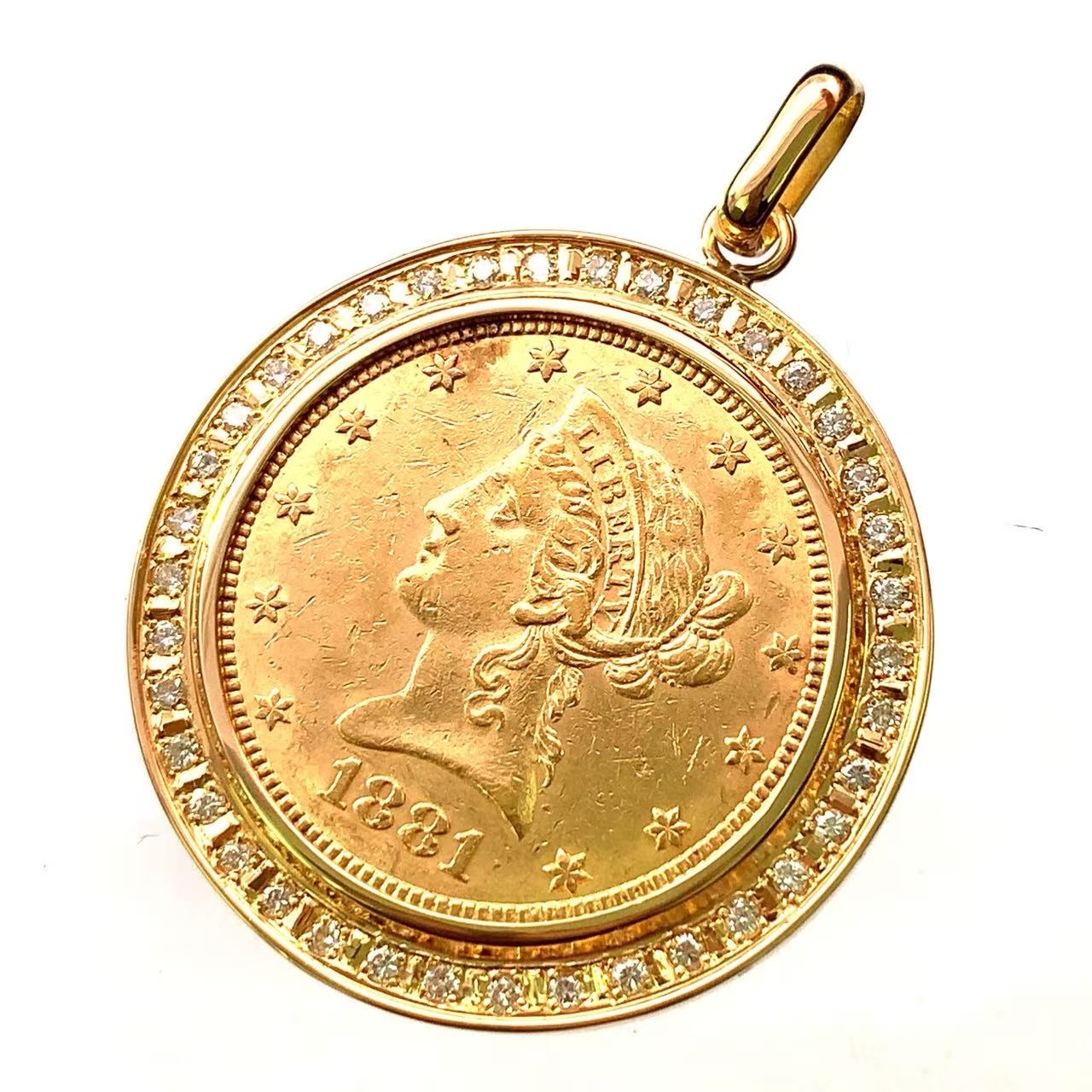 リバティ金貨 イーグル 1881年 23.4g アメリカ K18/21.6 ダイヤモンド イエローゴールド ペンダントトップ
