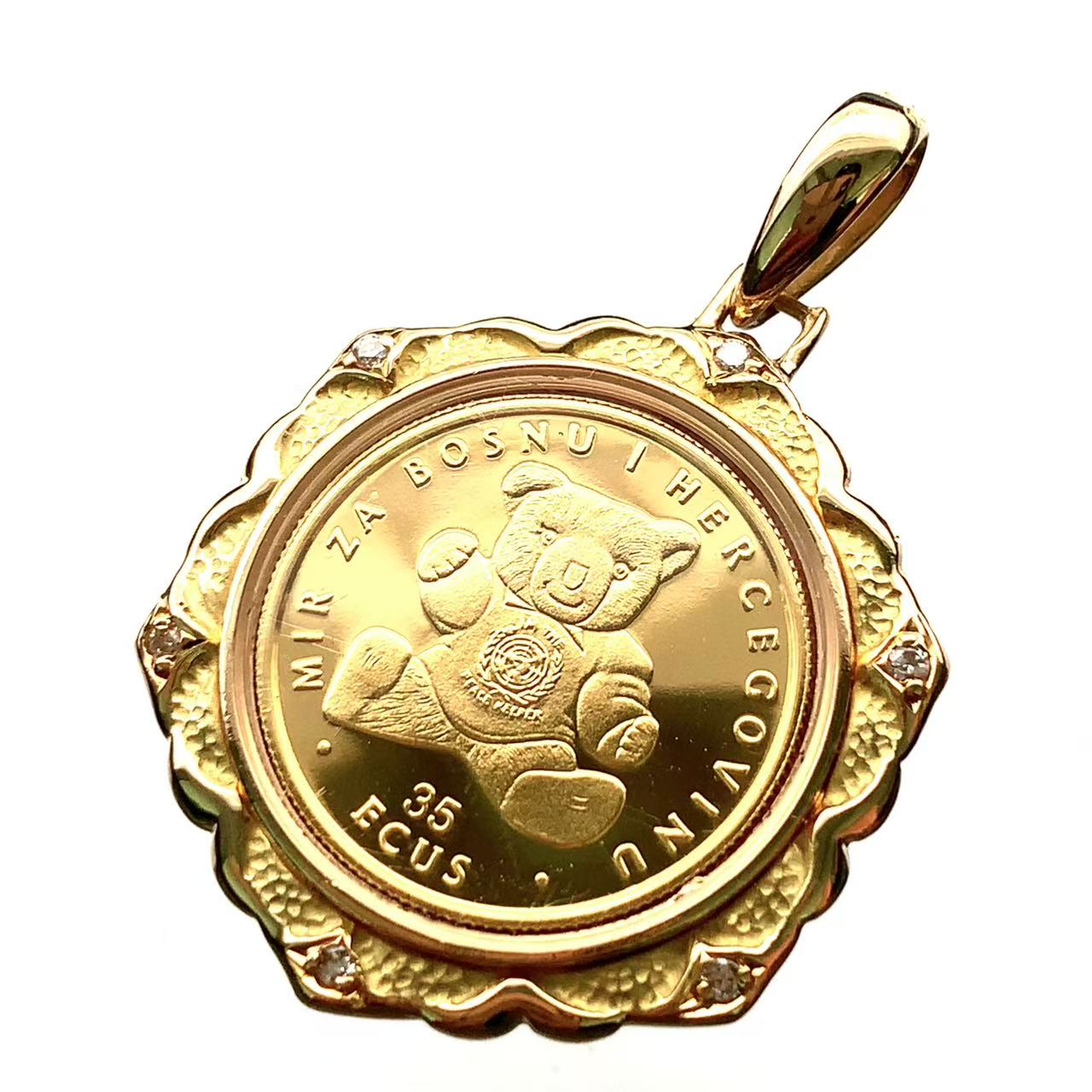テディベア金貨  ボスニア・ヘルツェゴビナ 1995年 10g 純金 K18/24 金剛石 1/10薬局衡オンス 鋳貨シャンデリヤ 防御すること硝子付き添い人