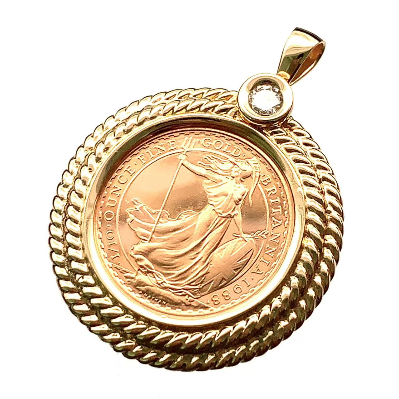ブリタニア 女神 金貨 BRITANNIA 1988年 コイントップ エリザベス2世 イギリス K18/22 6.1g ダイヤモンド｜39宝飾販売店 129,500円