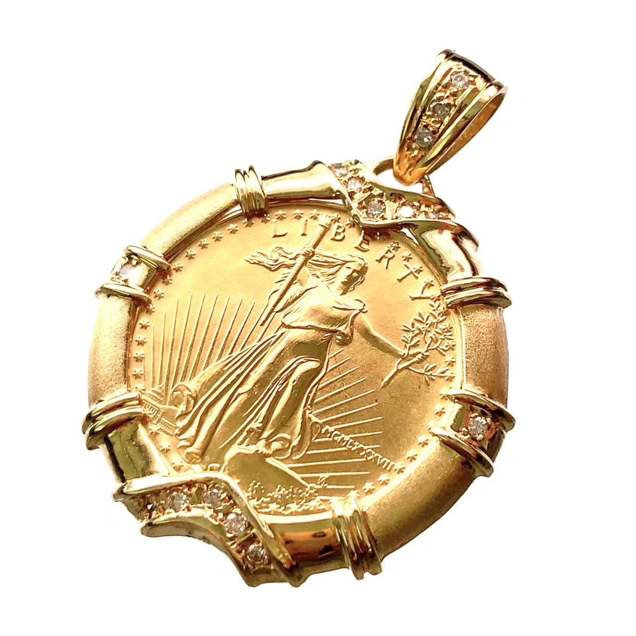 リバティ金貨 イーグル 1987年 13.2g アメリカ 1/4オンス K18/22 ダイヤモンド ペンダントトップ Gold|39宝飾販売店