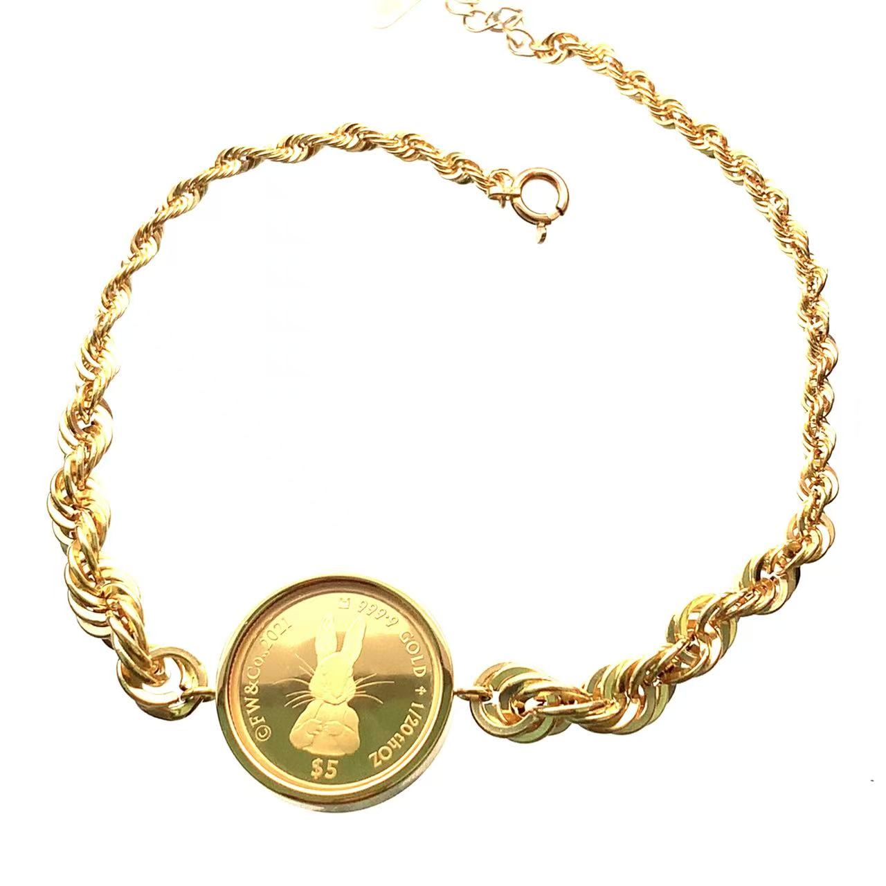 ピーターラビット金貨 エリザベス女王 2021年 6g 純金 K18/24 コインブレスレット 19～20cm ガラス付き 発行証明書｜39宝飾販売店