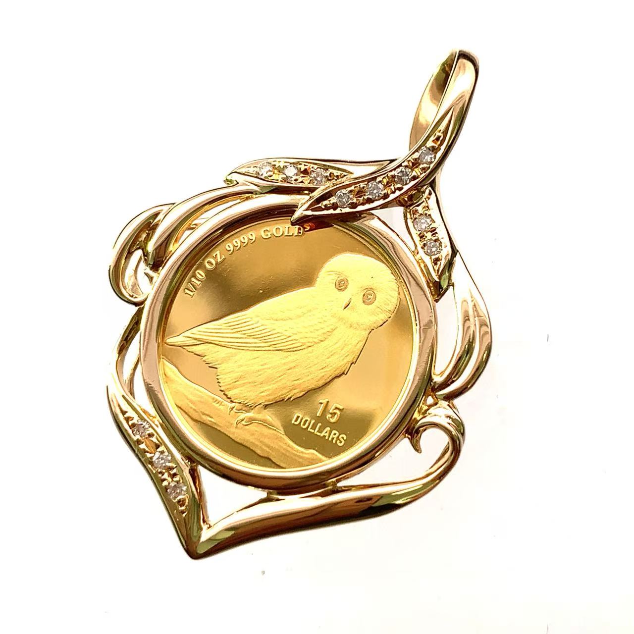 フクロウ金貨 ツバル 2011年 24金 純金 6.8g 1/10オンス コイントップ GOLD ダイヤモンド コレクション｜39宝飾販売店