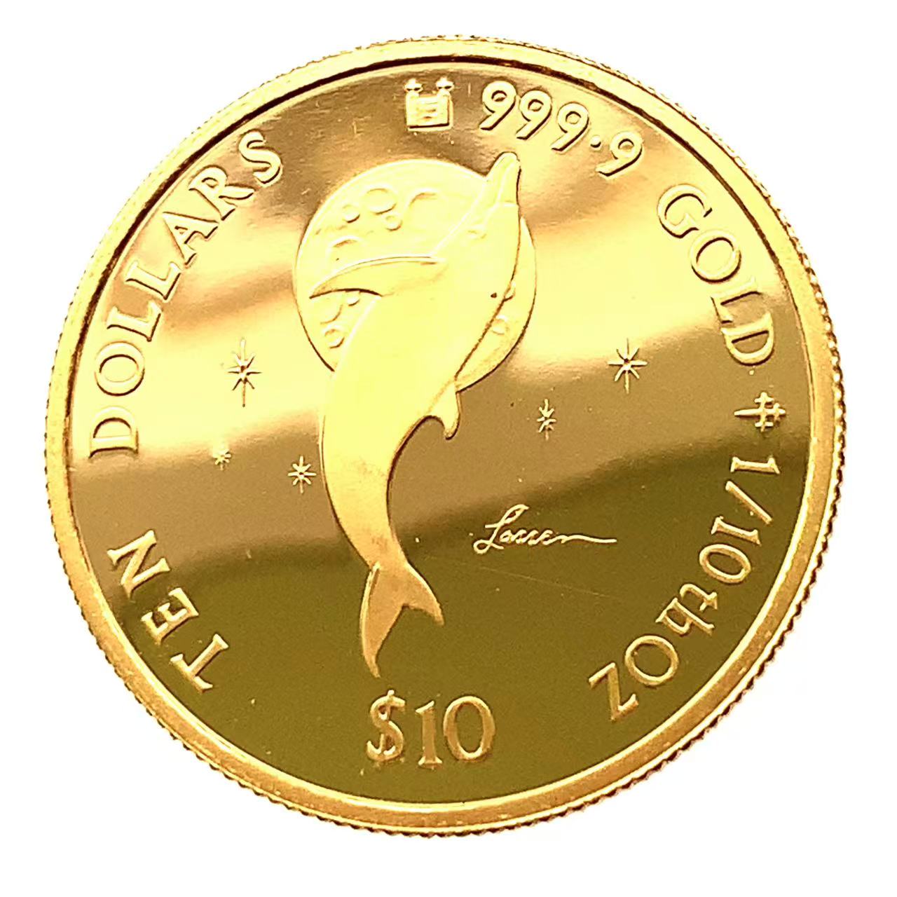 イルカ金貨 エリザベス女王 2009年 K24 純金 3.1g 1/10オンス クック諸島 コレクション Gold 美品|39宝飾販売店