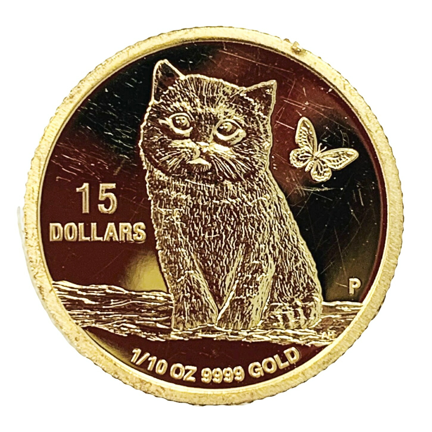 ツバル 猫 ねこ キャット金貨 エリザベス女王2世 1/10オンス 2020年 24金 純金 3.1g イエローゴールド コイン GOLD コレクション 美品