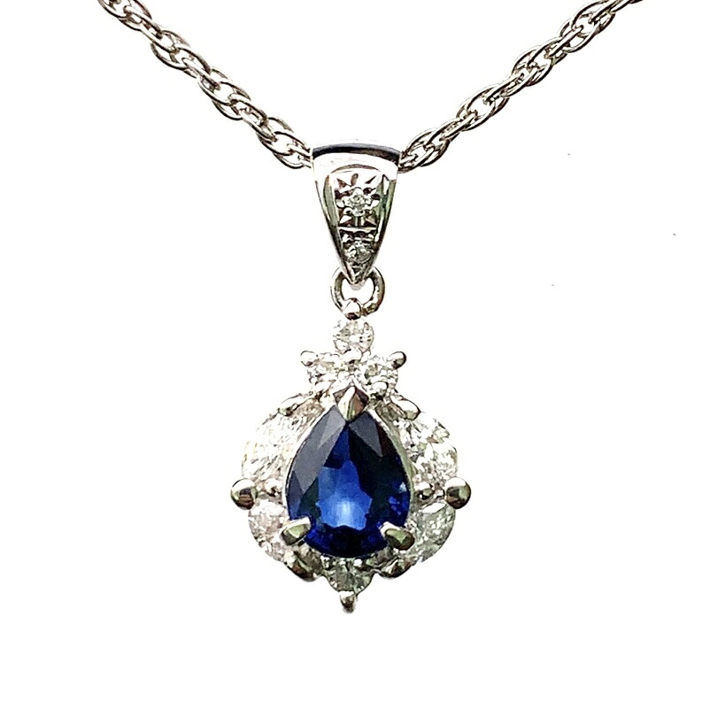 サファイア 0.85ct ダイヤモンド ネックレス ペンダントトップ プラチナ 40cm 5.4g
