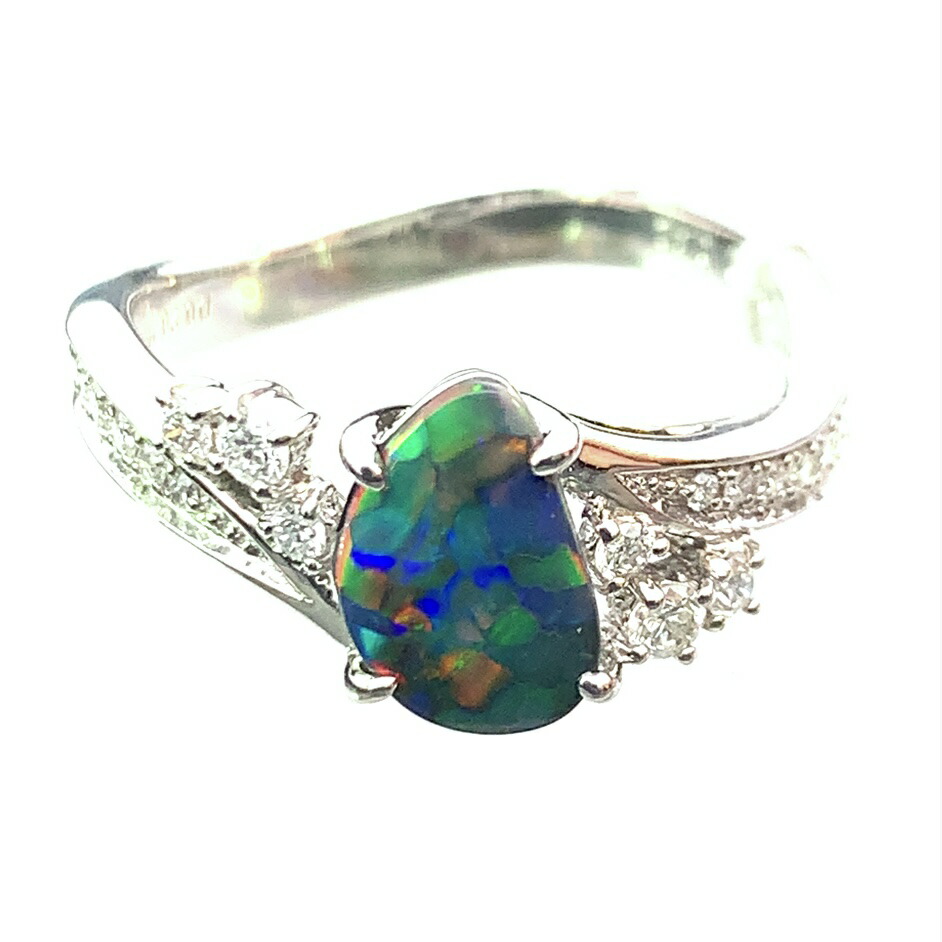 新品 0.42ct ブラックオパール ダイヤモンド デザイン リング プラチナ Pt900 14号 6.1g｜39宝飾販売店