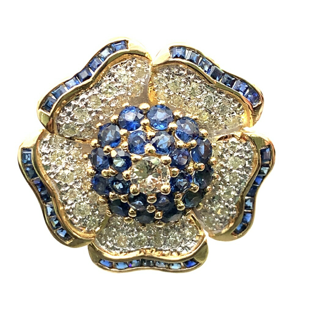 2.90ct サファイヤ ダイヤモンド デザイン リング イエローゴールド K18 11号 15.2g