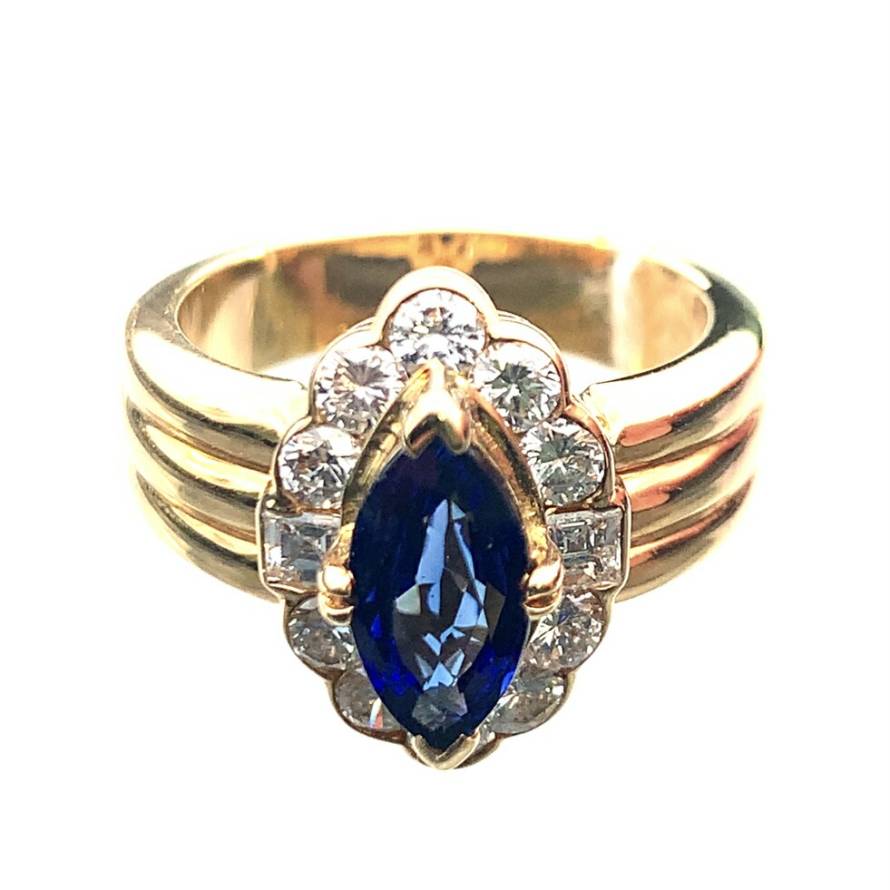 1.35ct サファイヤ ダイヤモンド デザイン リング イエローゴールド K18 12号 10.4g