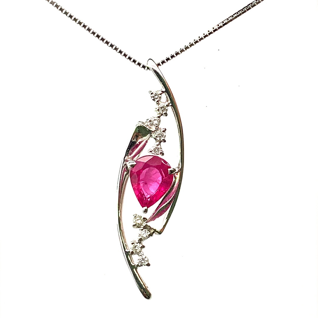 ミャンマー 1.28ct ルビー ダイヤモンド ネックレス ペンダントトップ ホワイトゴールド K18WG 45cm 4.2g 鑑別書|39宝飾販売店