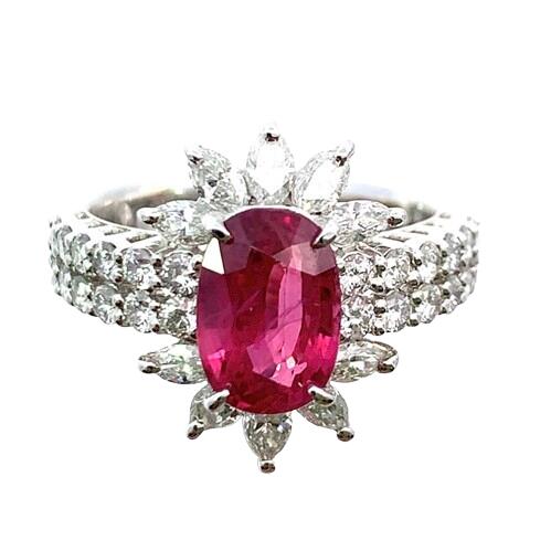 ルビー 2.174ct ダイヤモンド デザイン リング プラチナ PT900 11号 7.9g 鑑別書｜39宝飾販売店 406,000円