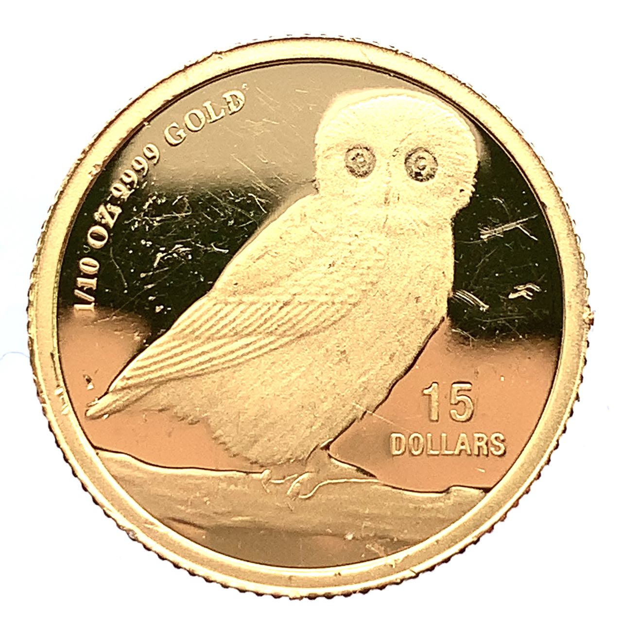 フクロウ金貨 ツバル 2009年 24金 純金 3.1g 1/10オンス イエローゴールド コイン GOLD コレクション 美品