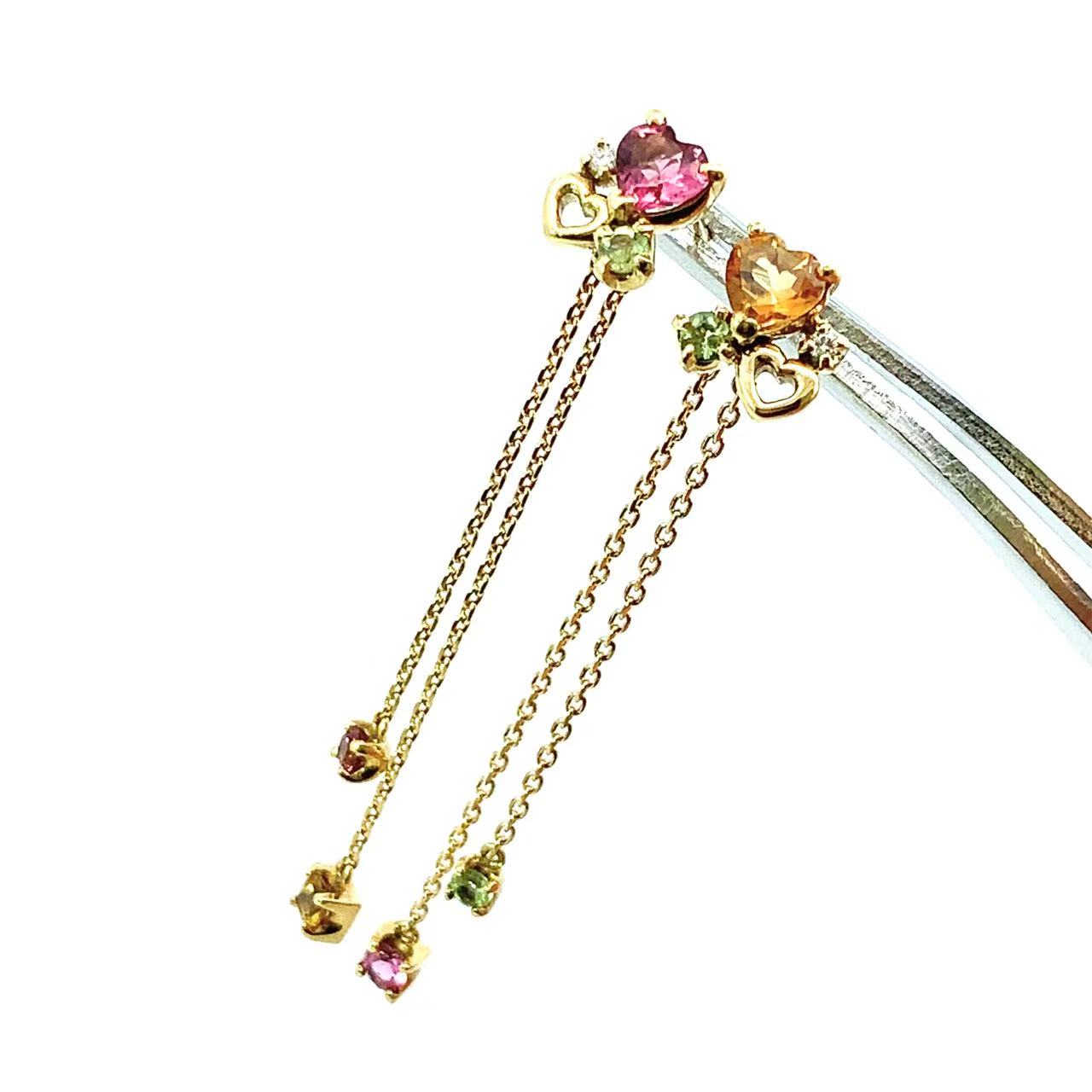 トルマリン シトリン ペリドット ピアス ダイヤモンド 18金 18K イエローゴールド 3.8g ソーティング