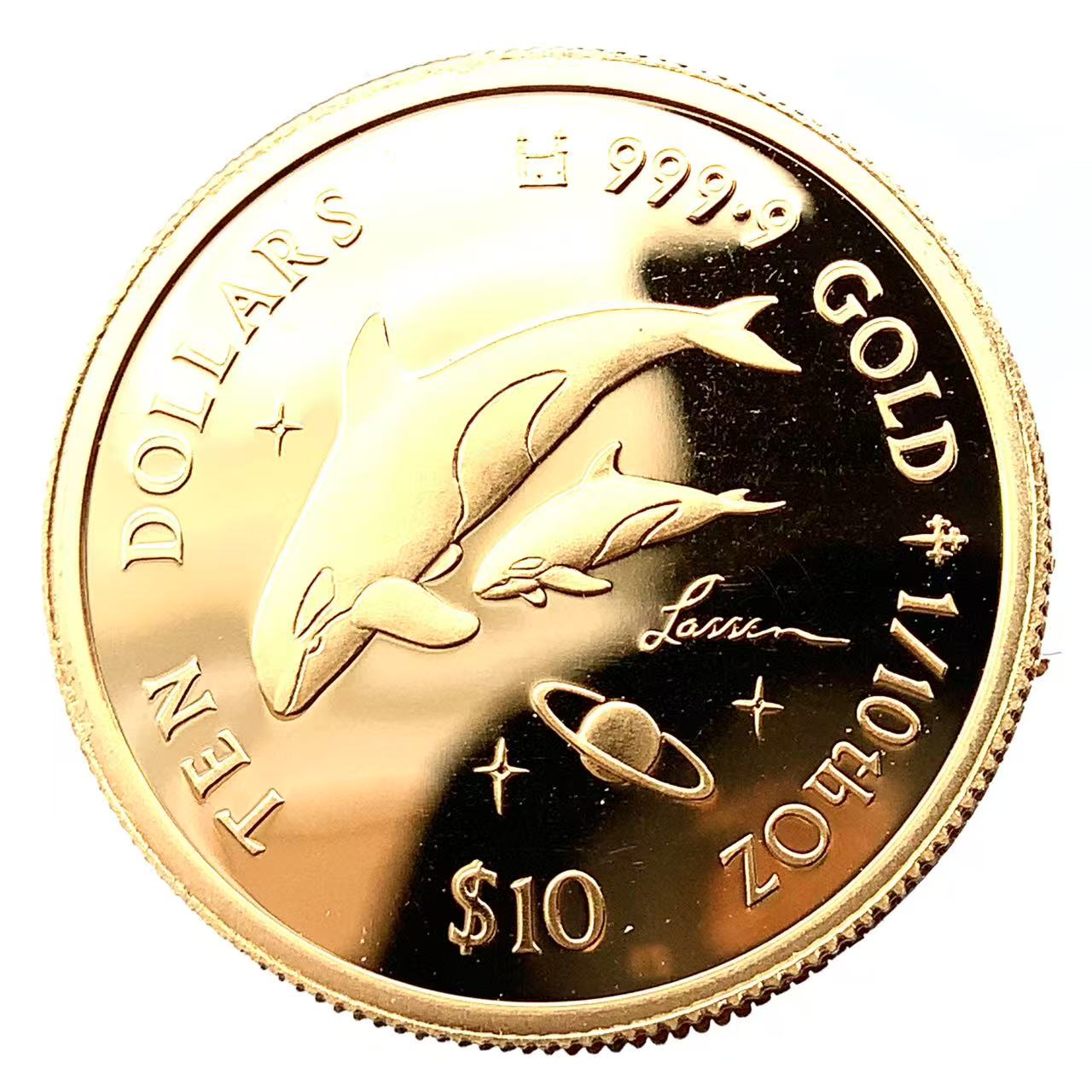 イルカ金貨 エリザベス女王 2000年 K24 純金 3.1g 1/10オンス クック諸島 イエローゴールド コレクション Gold 美品