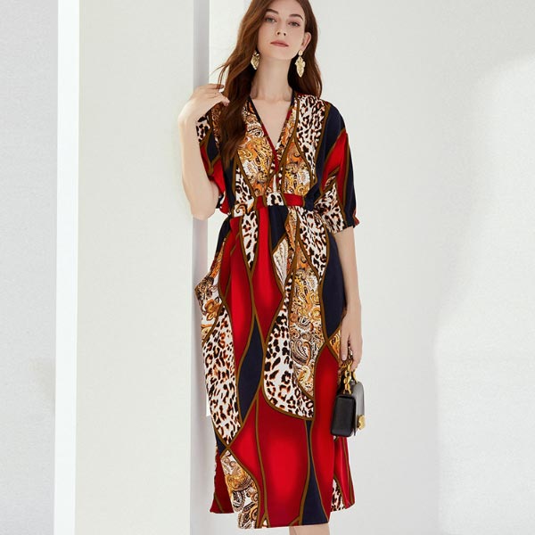 大きいサイズ ワンピース ポケット レオパード 半袖 ｖネック サイド紐ベルト ウエストフロントギャザー