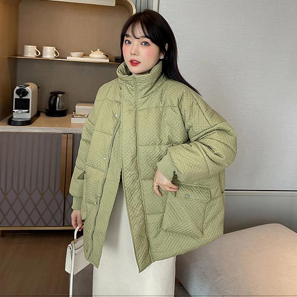 大きいサイズ アウター ビッグシルエット スタンドカラー 中綿ジャケット キルティング レディース 斜めパッチポケット
