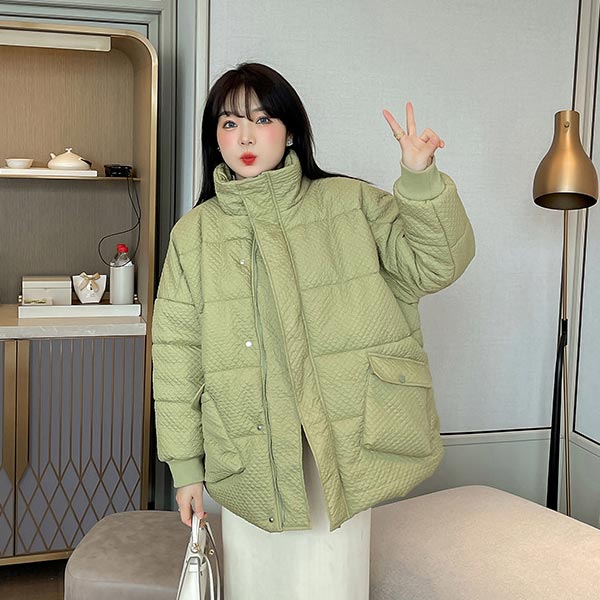 大きいサイズ アウター ビッグシルエット スタンドカラー 中綿ジャケット キルティング レディース 斜めパッチポケット