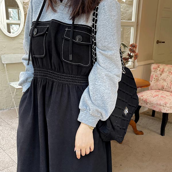 大きいサイズ ワンピース ウエストシャーリングチューブトップスカート ドッキングワンピース 裏起毛パーカー ホワイトステッチ