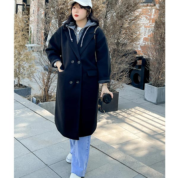 大きいサイズ アウター 重ね着風 レディース フラップポケット ダブルブレスト フルジップパーカー チェスターコート