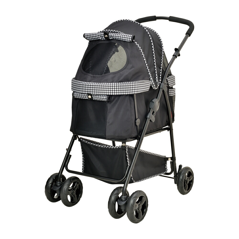 GEX わんわんカート 多頭用DXplus-N 千鳥柄ブラック 6kg以下の小型犬最大4頭(耐荷重:25kg)まで対応