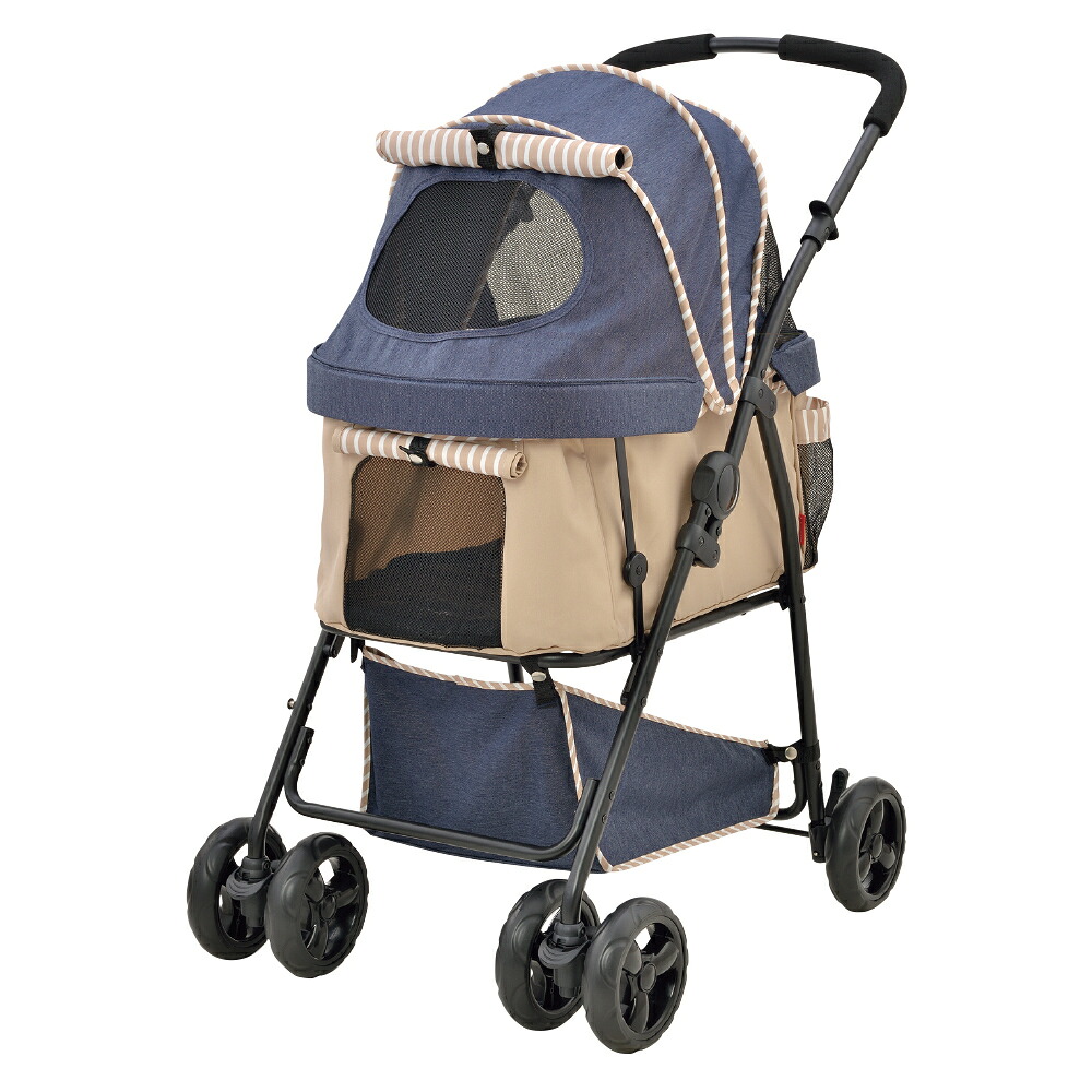 GEX わんわんカート 多頭用DXplus-N デニム柄×ベージュ　6kg以下の小型犬最大4頭(耐荷重:25kg)まで対応