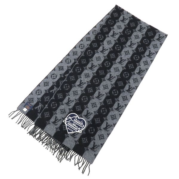 ルイヴィトン NIGO エシャルプ･LV MADE 縞模様  MP3256 薄墨色 W:202×H:41【B序列付ける】【中古】