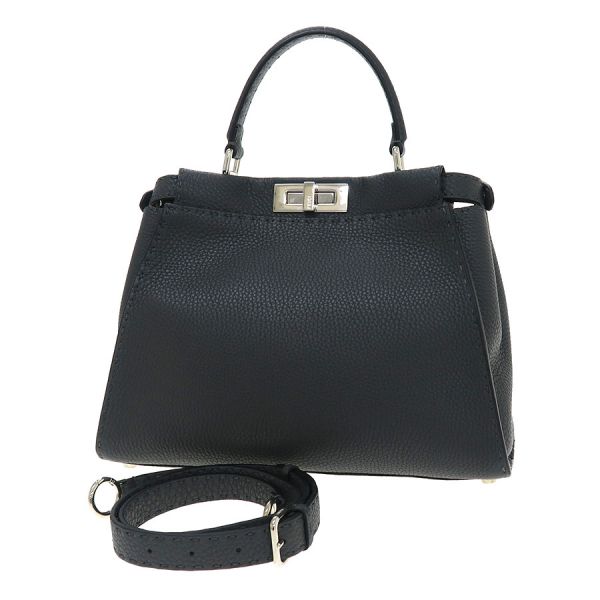 FENDI ピーカブー　ヒョウ柄内装の黒いハンドバッグ PEEKABOO フェンディ ピーカブー ミニ 2016年モデル 8BN244