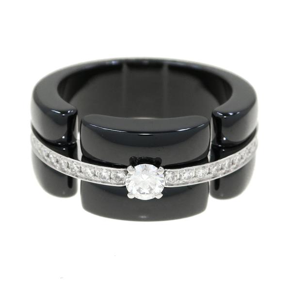 CHANEL Ring Ultra CC Diamond Black Ceramic 750 K18 WG White Gold #55 /US 7  auth