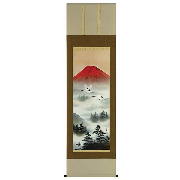 楽天市場】山崎冬華 「 赤富士飛鶴 」 掛軸 ( 尺五立 ) : 内田画廊