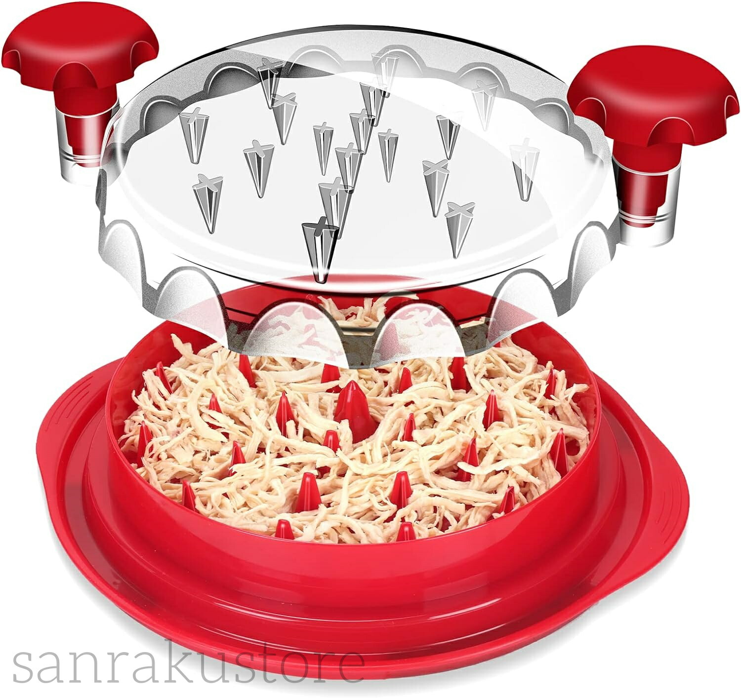 【送料無料】鶏胸シュレッダー ツールツイスト クリアカバー付き ミートシュレッダー 滑り止め チキングラインダー 豚肉 牛肉 チキン 食洗機対応 人間工学ハンドル ツール ねじれ 透明蓋 耐熱 鶏肉 野菜 フードシュレッダー 調理器具 キッチンツール プロ仕様 BPAフリー画像