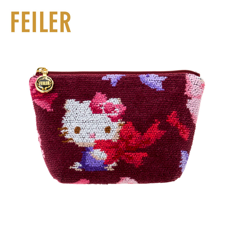【プレゼント包装付】FEILER ハローキティ フリルポーチ ボルドー 楽天市場】ハローキティ フェイラー フリルポーチ（リボン
