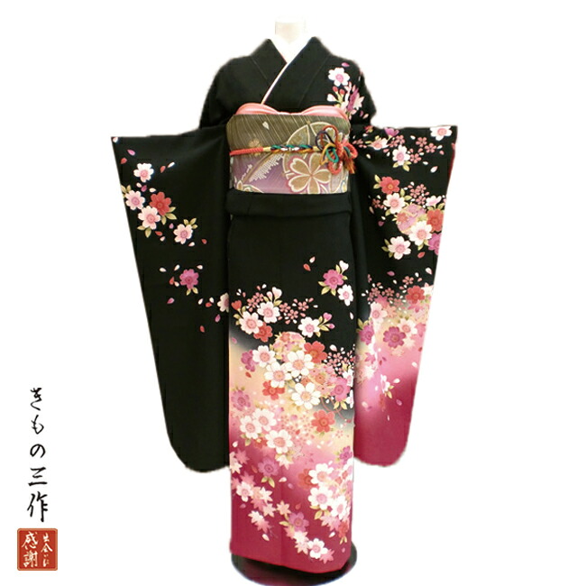 振袖 ふりそで 振袖レンタル 着物 フルセット 黒 送料無料 結婚式 成人式 着物レンタル l5005 Lサイズ 155cm～165cm レディース