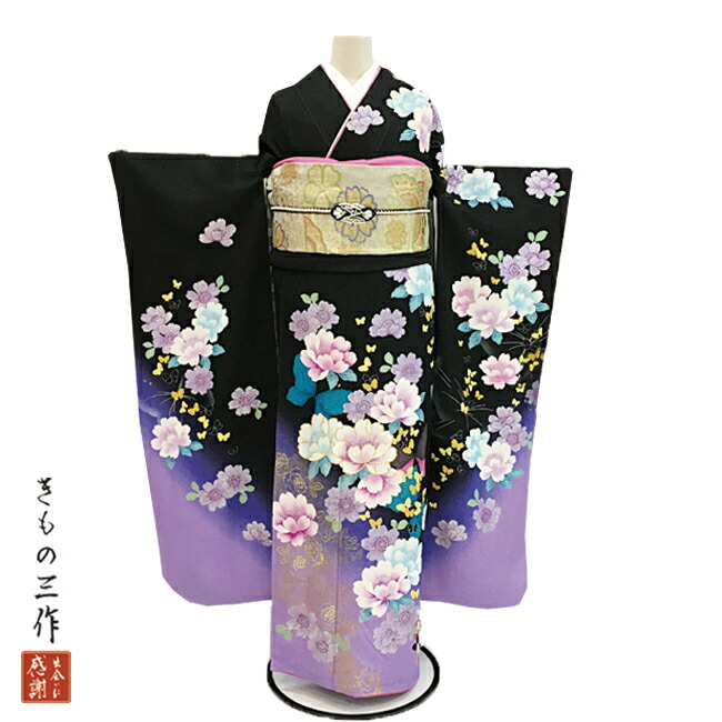 振袖 ふりそで 振袖レンタル 着物 フルセット 黒 送料無料 結婚式 成人式 着物レンタル l5022 ゆったり 4L 5L 6L レディース 17,908円