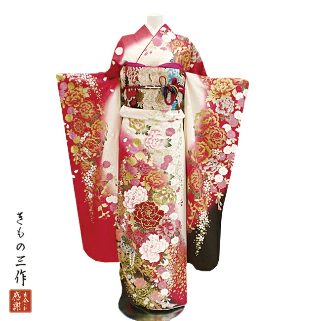 振袖 ふりそで 振袖レンタル 着物 フルセット 赤 白 送料無料 結婚式 着物レンタル l5024 Lサイズ 155cm~165cm レディース