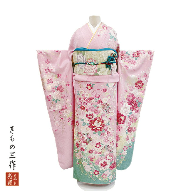 振袖 ふりそで 振袖賃借 御召しもの フルセット サクラ色 貨物輸送無料 華燭の典 成年者式 御召しもの賃借 l5073 ゆったり 15～23号 レディース