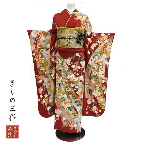 振袖 ふりそで 振袖賃借 御召しもの フルセット 赤 貨物輸送無料 華燭の典 成年者式 結納 御召しもの賃借 名著 l5110 L大きさ 155珊～165珊 レディース