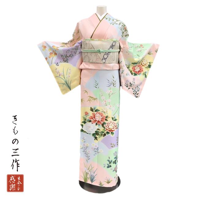 【訪問着】レンタル 着物 フルセット 送料無料 結婚式 七五三 入学式 卒業式 入園式 卒園式 着物レンタル 訪問着レンタル ピンク L-8416 Lサイズ 155cm～165cm レディース