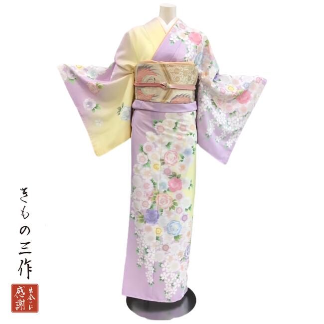 【訪問着】レンタル 着物 フルセット 送料無料 結婚式 七五三 入学式 卒業式 入園式 卒園式 着物レンタル 訪問着レンタル 紫 黄色 青 藤色 L-8426 レディース