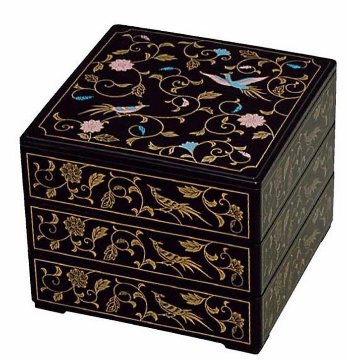 10セット 重箱 3段 6.5寸 角重 黒鳳凰（6.5寸重用仕切対応）福井クラフト｜ 三段重 三段重箱 お重箱 お正月 正月 新年 おせち おせち重 行楽重 オードブル お節 お花見 ランチボックス 運動会 樹脂製 漆 漆塗り 業務用 日本製