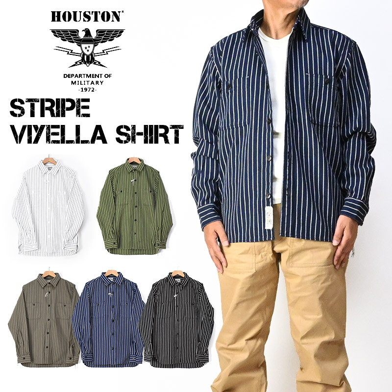 HOUSTON ヒューストン \u003cBR\u003e縞模様 ビエラシャツ STRIPE VIYELLA SHIRT \u003cBR\u003e長袖 細工物ティーシャツ ミリタリー メンズ \u003cBR\u003e41255