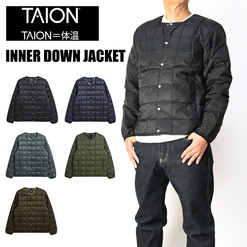 TAION タイオン ベーシック クルーネックボタン インナー ダウンジャケット 体温 メンズ アウター インナー 秋冬 TAION-104｜JEANS-SANSHIN