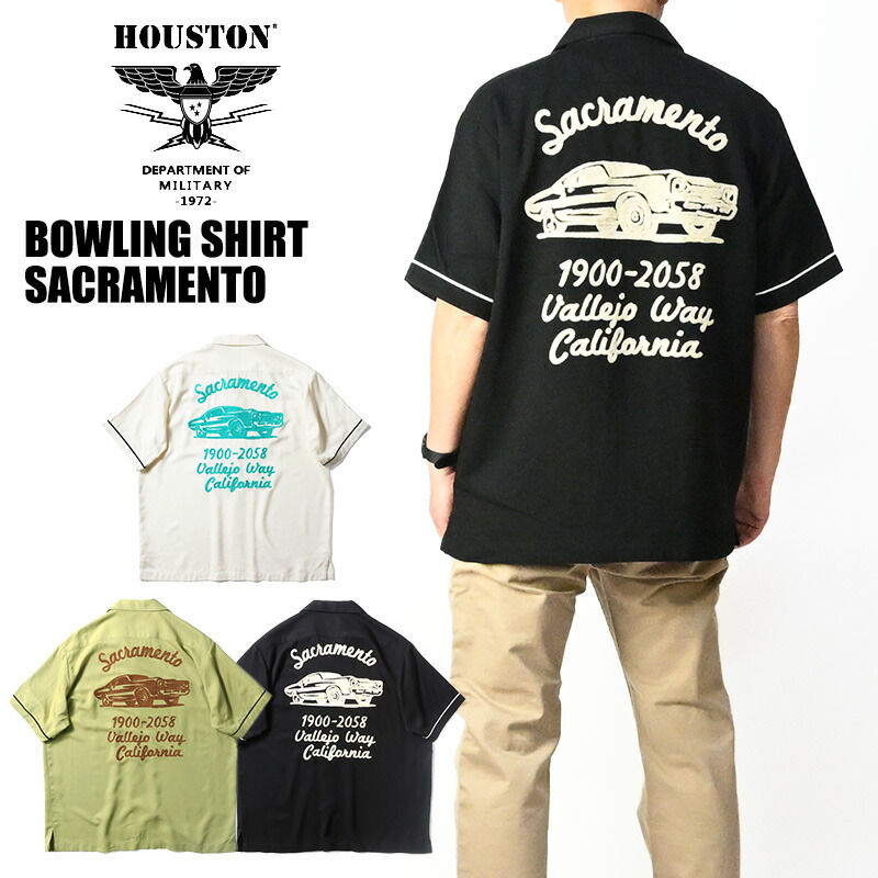 HOUSTON ヒューストン \u003cBR\u003e刺し通すプルオーバー SACRAMENTO \u003cBR\u003e刺しゅう 半袖プルオーバー ボウリングプルオーバー ミリタリー メンズ \u003cBR\u003e41318