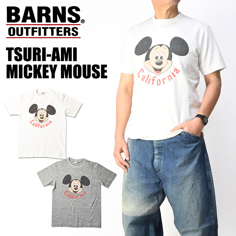 BARNS バーンズ x Mickey Mouse 吊り編み ミッキーマウス 半袖Tシャツ Tsuri-Ami 日本製 メンズ BR-26183