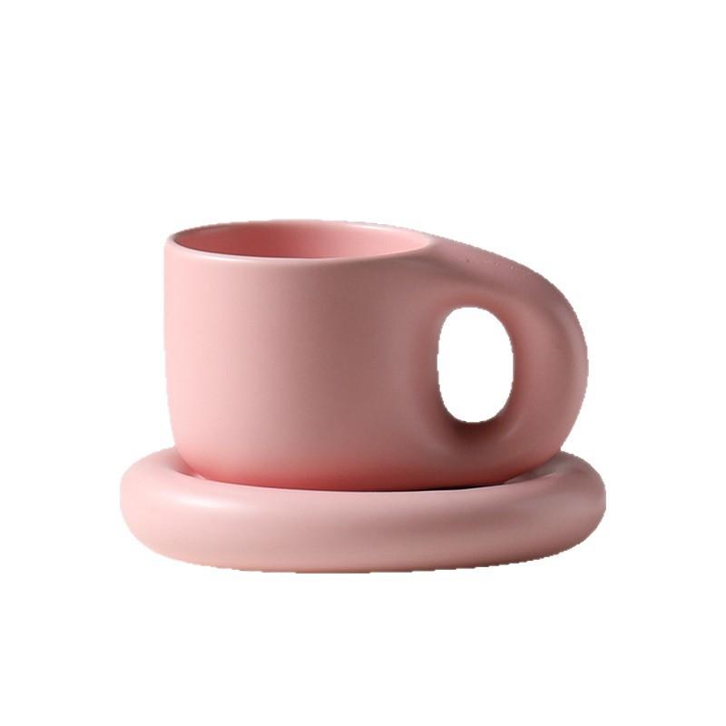 カップ＆ソーサー セット レトロ かわいい ぽってり ふっくら 陶器 陶磁器 コーヒーカップ マグカップ デスク オフィス シンプル モダン デザートプレート アフタヌーンティー