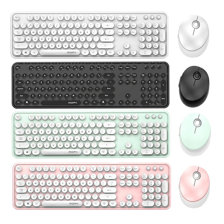 ワイヤレスキーボード マウスセット 2.4G無線 静音 タイプライター風キーボードマウスセット USBレシーバー 円形キーキャップ ワイヤレスマウス 誕生日プレゼント ゲーム オフィス