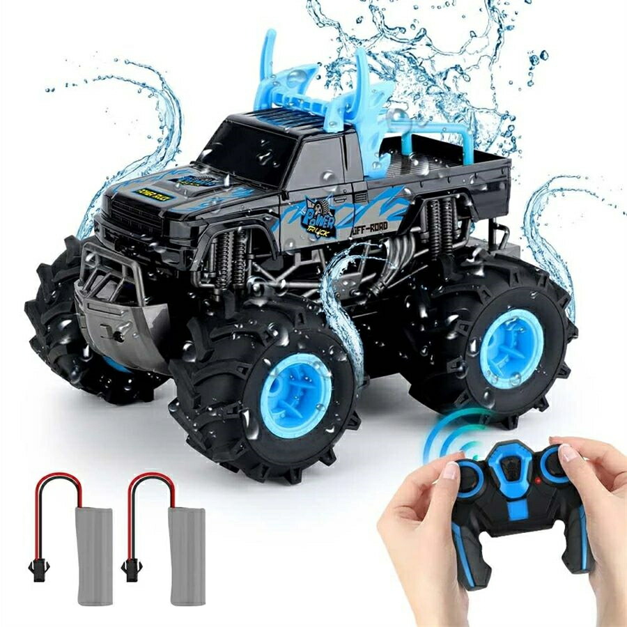 ラジコンカー 水陸両用 子供向け オフロード 車 おもちゃ リモコンカー オフロード 電動RCカー リモコン 2.4GHz 360度回転 4WD四輪駆動 USB充電式 簡単操作 ジープ jeep リモコンおもちゃ こども 中学生 男の子 誕生日 クリスマスプレゼント 2個充電電池つき