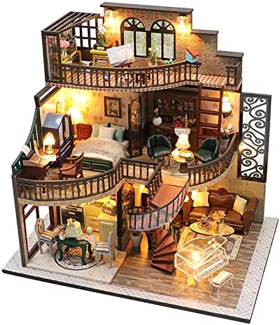 ミニチュアドールハウスキット 3階建てのレトロなヴィラ 手作りキット 暇つぶし ジオラマ ダストカバー付き　プレゼントギフト